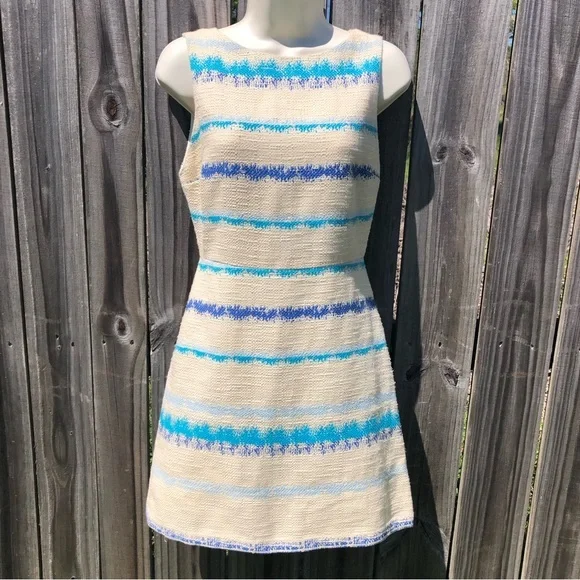 Alice + Olivia 2 Mini Dress Cream Blue Stripes Sleeveless Cut Out XS Everleigh - Picture 4 of 10